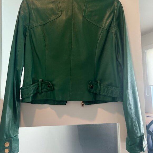 BCBG Maxazria Green Leather Jacket, Size M - Picture 6 of 6